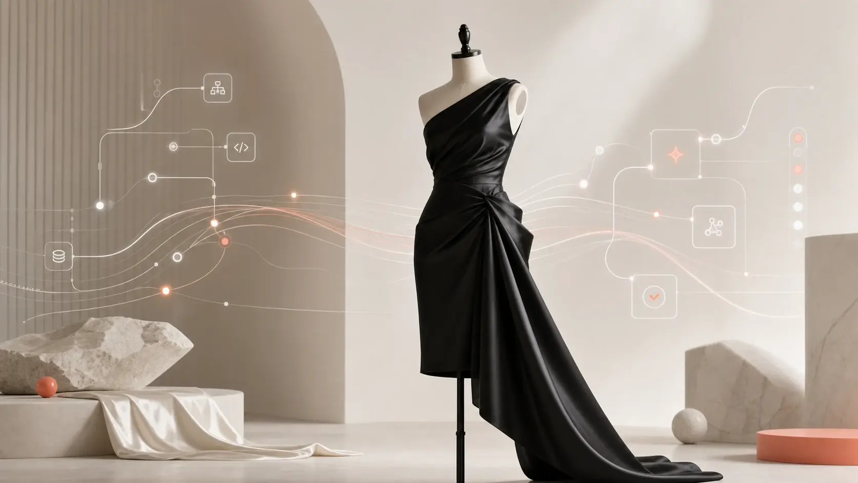 Cena minimalista de automacao de moda com nos de workflow API