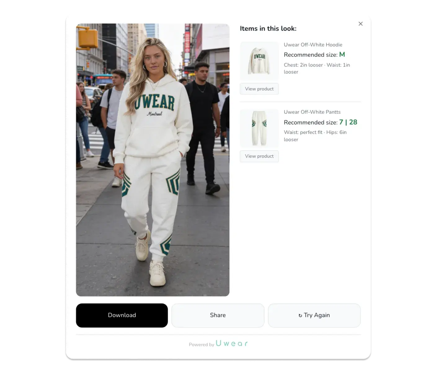 AI-powered size recommendations based on body measurements in Uwear Try-On