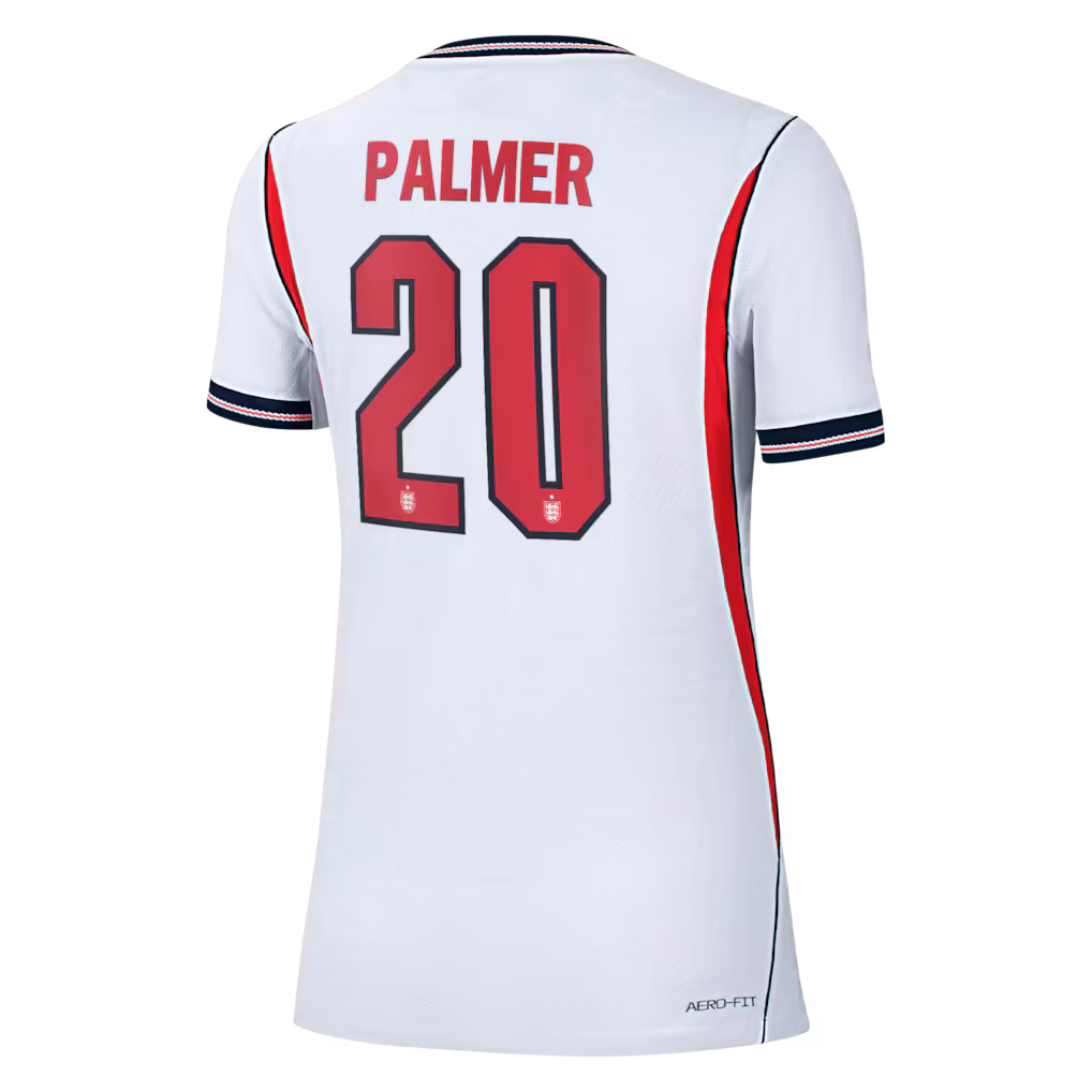 Back product photo of a white Cole Palmer England National Team Nike womens 2026 home match authentic jersey