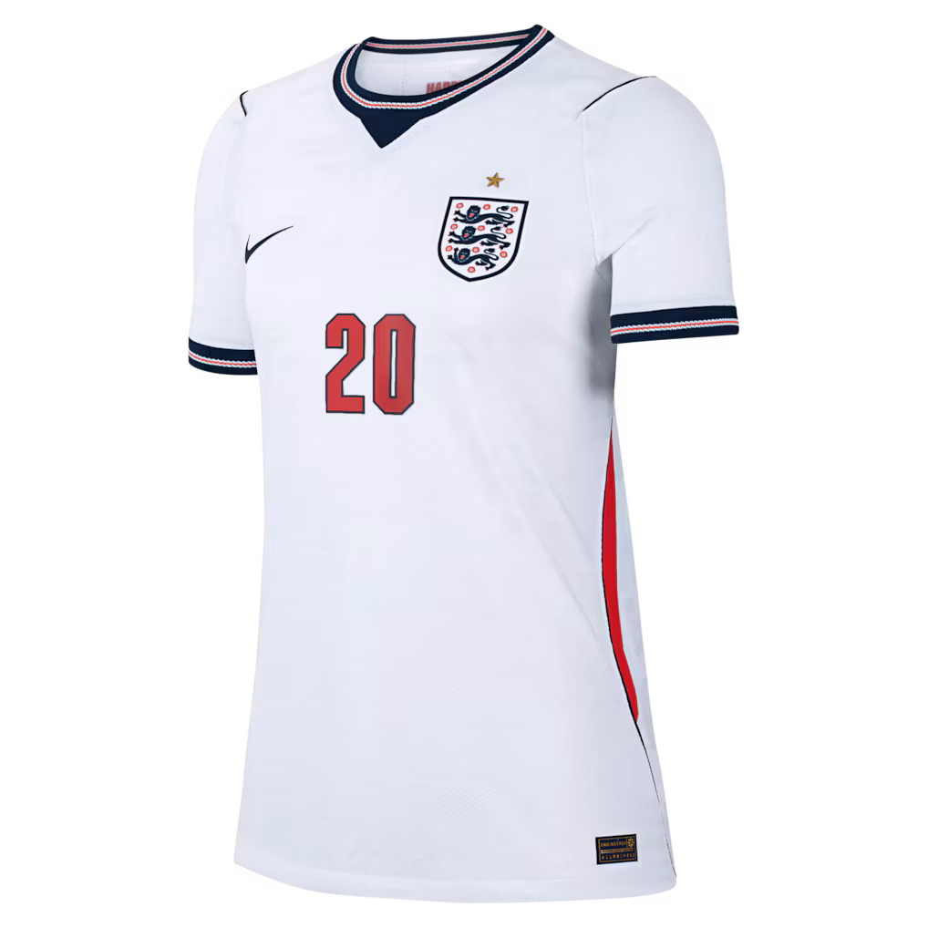 Front product photo of a white Cole Palmer England National Team Nike womens 2026 home match authentic jersey