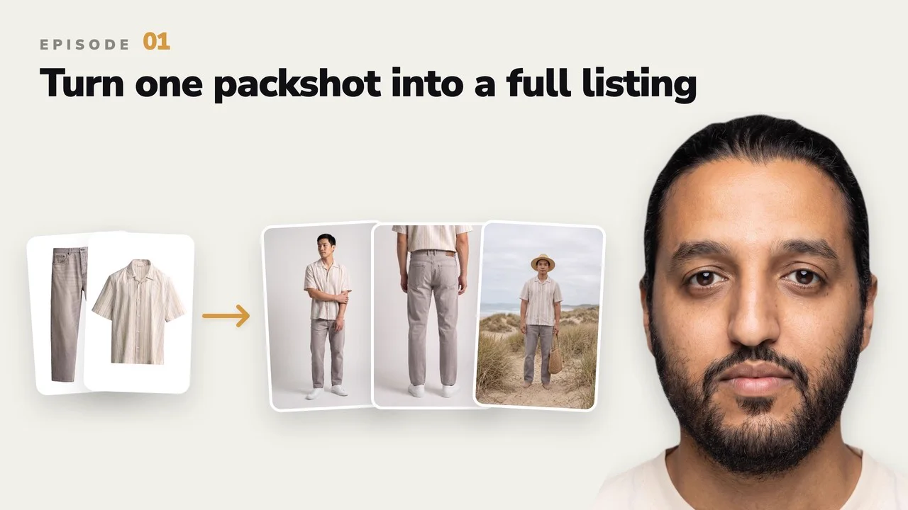 Uwear tutorial showing how to turn one fashion packshot into a complete ecommerce listing with AI product photos and video