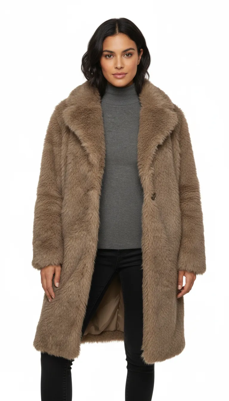 Gemini Flash two-item outfit generation result showing turtleneck and fur coat