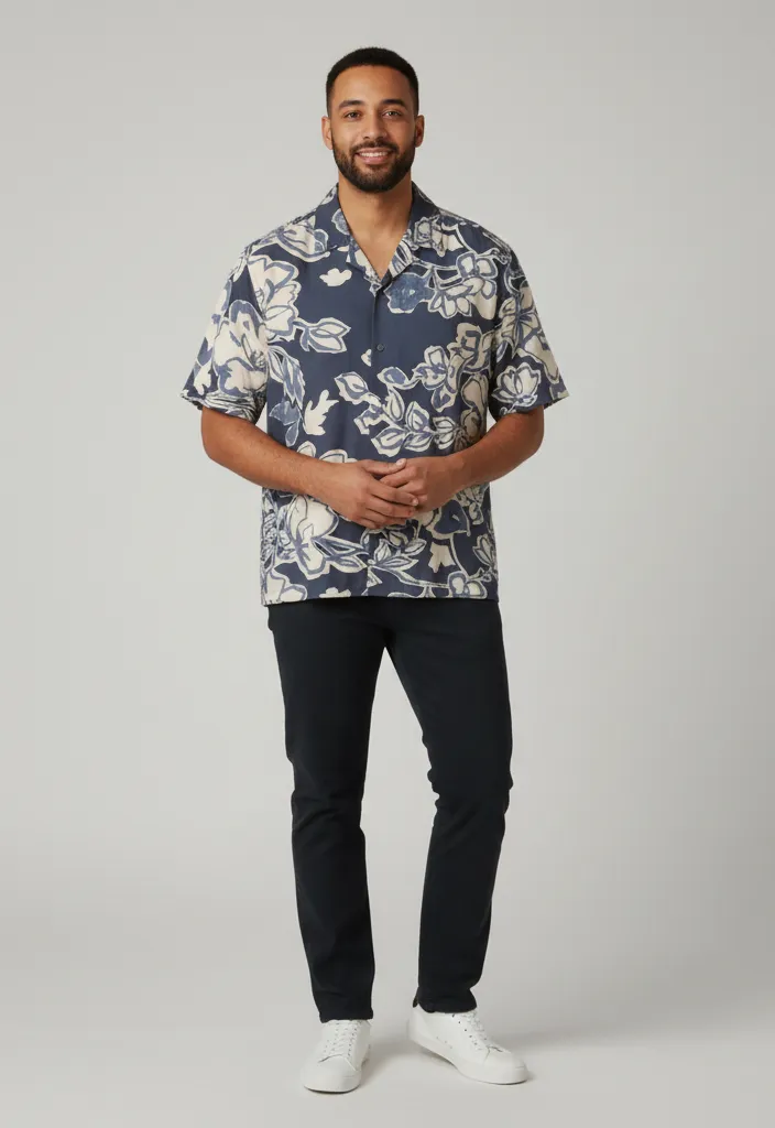 AI-generated on-model fashion photo showing accurate garment fidelity on a professional studio background