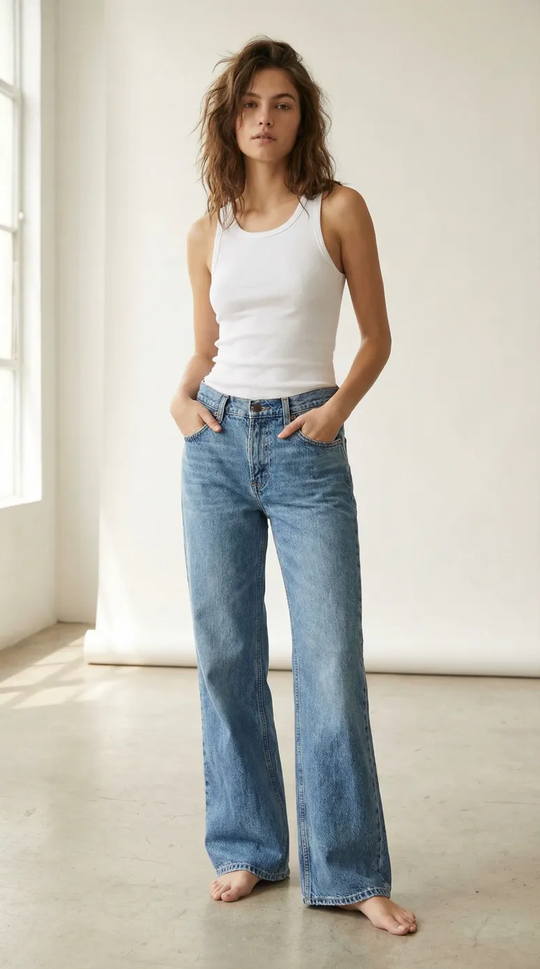 Approved catalog still of the flared jeans, used as the video's first frame