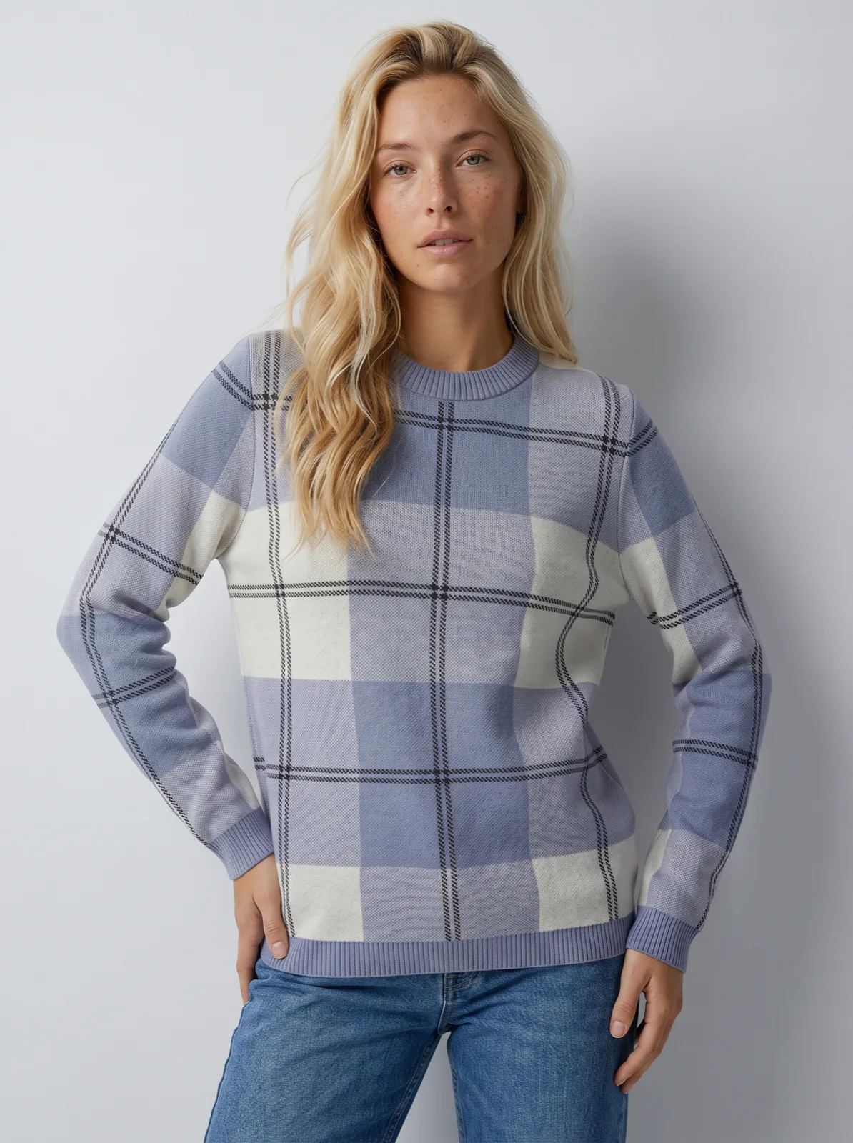 Check crew sweater: generated detail image