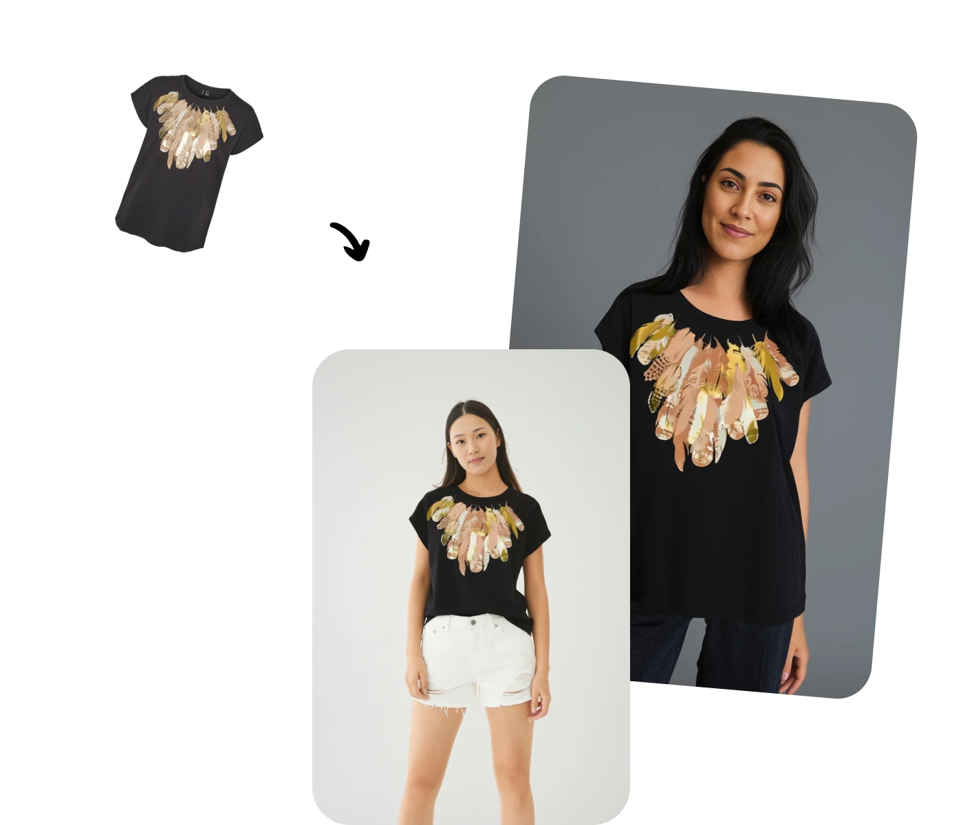 Flat-lay photo to AI model transformation - before and after